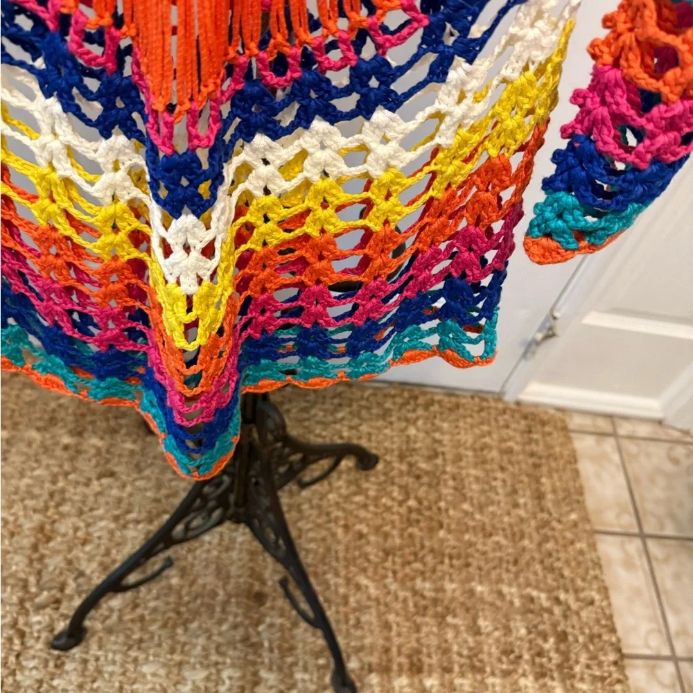 Colorful Boho Hippie Crocheted Open Knit Top Coverup Topper S M - Picture 5 of 7